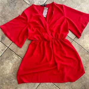 Boohoo Red Flowy Dress Plus Size US 18